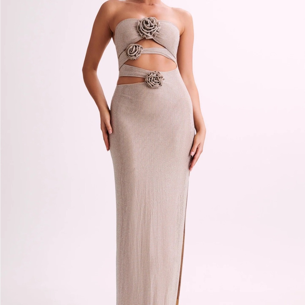 Meshki Stassie Strapless Rose Diamante Maxi Dress - Nude
